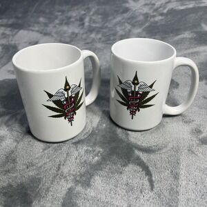Marijuana Coffee Mugs Medical Marijuana Symbol Caduceus Medical Sign 2 Pack NEW